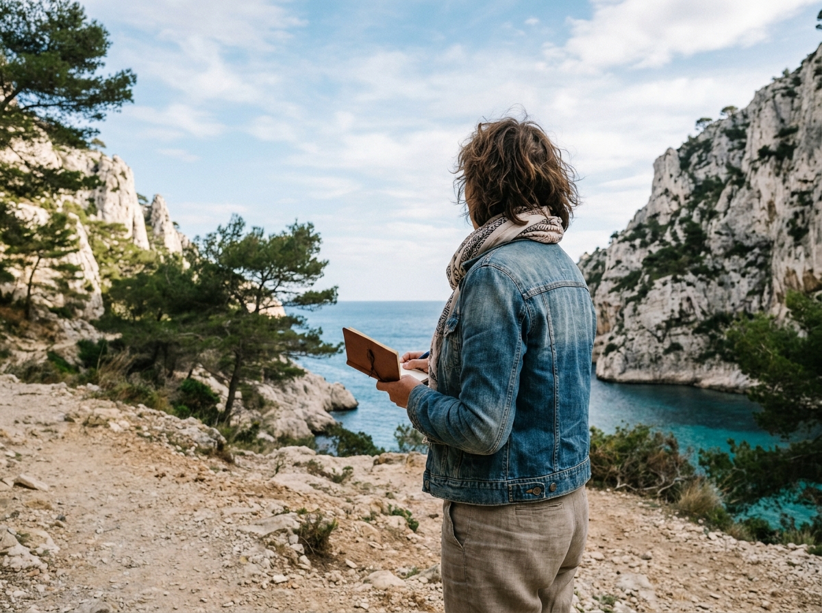 Femme regardant la mer turquoise dans le parc national des Calanques