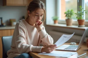 Jeune femme étudie un résultat de test HCG à la maison