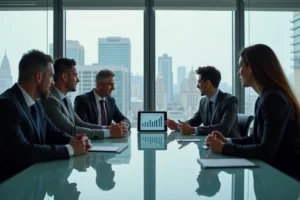 Groupe de professionnels en réunion d'affaires modernes