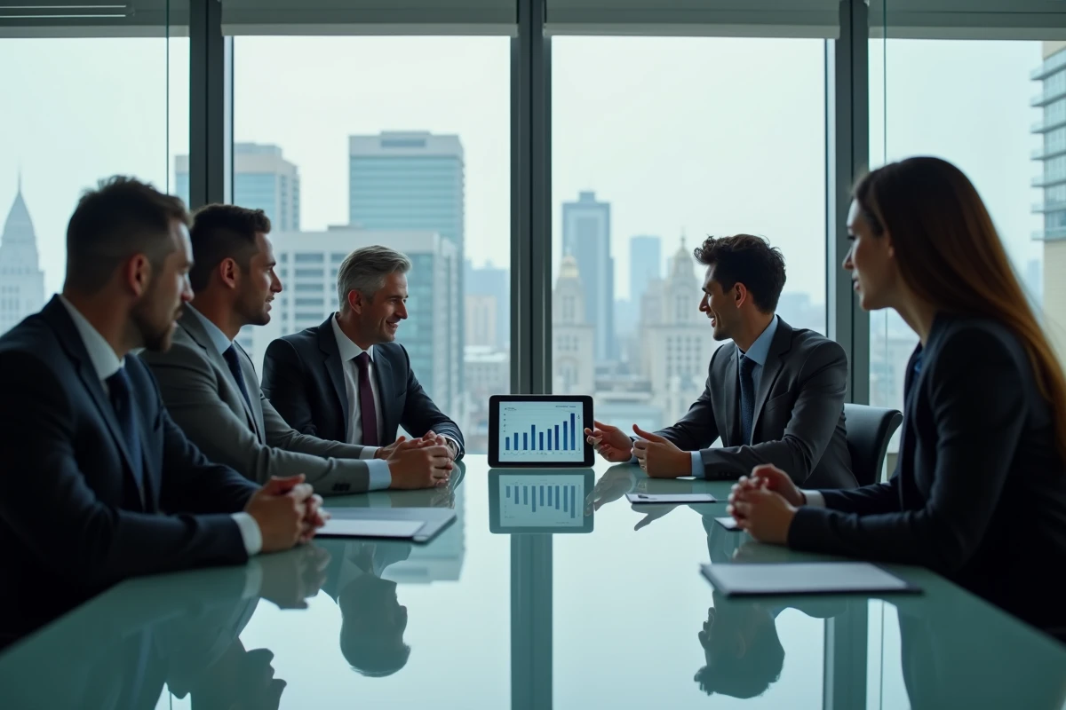 Groupe de professionnels en réunion d'affaires modernes