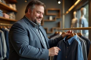 Homme confiant en 7XL dans un magasin moderne