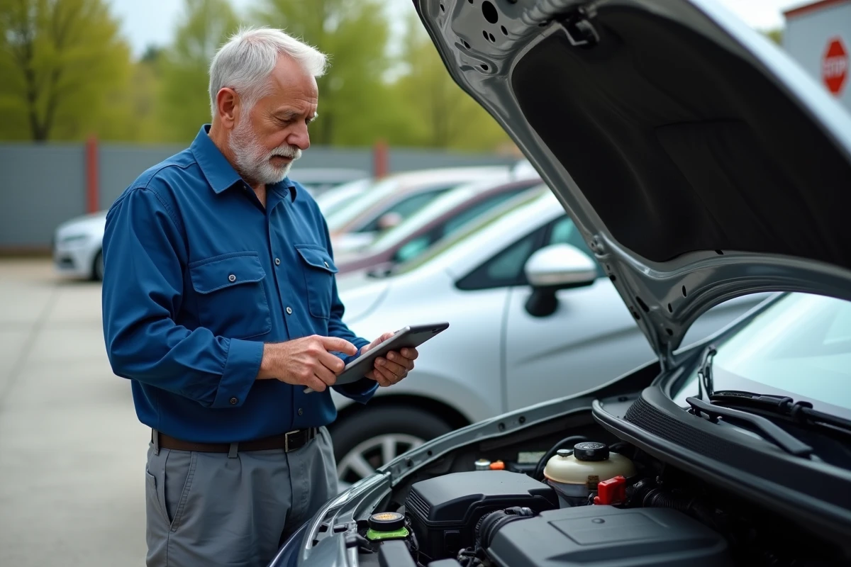 Mécanicien examinant le moteur d